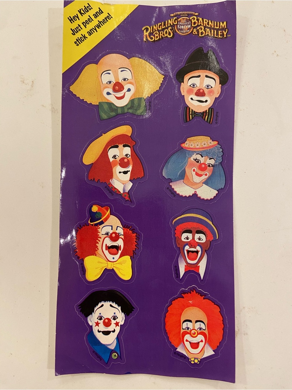 Vintage Ringling Bros. & Barnum Bailey Circus Clown Faces Sticker Sheet
